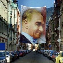 Asilmeydan Gülümseyen Mustafa Kemal Atatürk Yan Portre Poster Cephe Bayrağı - 4x6 Metre