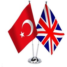 Asilmeydan Türkiye İngiltere Birleşik Krallığı Bayrağı İkili Saten Masa Bayrağı