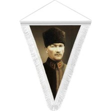 Asilmeydan Kalpaklı Mustafa Kemal Atatürk - Saten Hatıra Üçgen Flama Bayrak