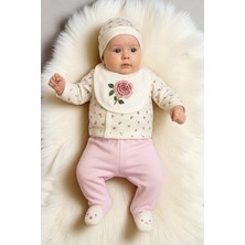 Milays Kız Çocuk Bereli Önlüklü Gül Nakışlı Zıbın Takımı 0-3 Yaş %100 Pamuklu