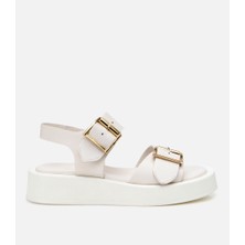 Hotiç Kadın Deri Ekru Kemerli Düz Sandalet