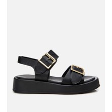 Hotiç Kadın Deri Siyah Kemerli Düz Sandalet