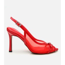 Hotiç Kadın Kırmızı Transparan Detaylı Topuklu Sandalet