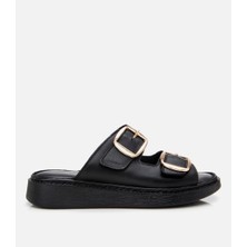 Hotiç Kadın Deri Siyah Kemerli Düz Terlik