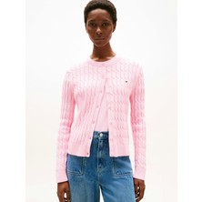 Tommy Hilfiger Kadın Pamuklu Orta Kalınlıkta Örgü Bisiklet Yaka Pembe Kazak WW0WW46514TOL