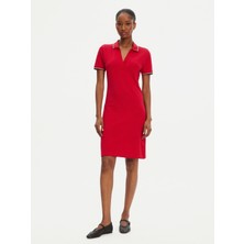 Tommy Hilfiger Kadın 1985 Ikonik Şerit Detaylı Dar Kesim Polo Kırmızı Elbise WW0WW45740XLD