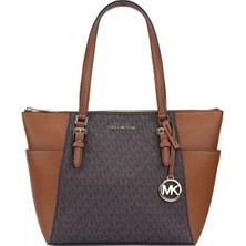 Michael Kors Charlotte Large Logo and Leather Top-Zip Tote Bag