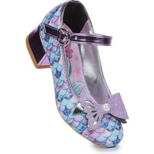  Deniz Kızı Inci Fiyonklu Simli Kız Çocuk Topuklu Abiye Ayakkabı