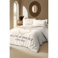 Monohome Kişiye Özel %100 Pamuk Nevresim Takımı – Kalp Tasarımlı Isim & Evlilik Tarihi Işlemeli