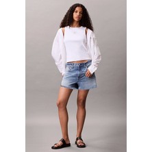 Calvin Klein Jeans Kadın Etiketli Pamuklu Fitilli Beyaz Bluz LV047C201G-YAA