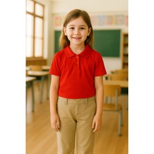 Kırmızı Okul T-Shirt , Kısa Kollu Polo Yaka Kız Erkek Çocuk 23 Nisan , Okuma Bayramı Tişört