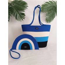 Veronica Art Kadın Omuz Plaj Çantası ve Clutch El Çantası Nazar Boncuğu Renkli
