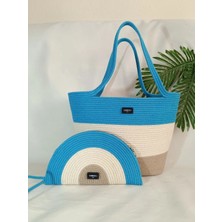 Veronica Art Kadın Omuz Plaj Çantası ve Clutch El Çantası Nazar Boncuğu Renkli