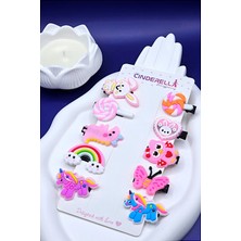 10'lu Bulut Gökkuşağı Unicorn Tavşan Kelebek Kız Çocuk Pens Toka Seti - Sevimli Bebek Saç Tokası