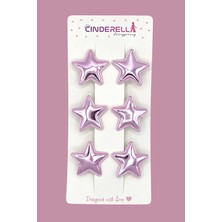 6'lı Parlak Pu Deri Yıldız Pens Saç Tokası Seti Pembe - Renkli Yıldızlı Toka Çocuk Saç Süsü Aksesuar