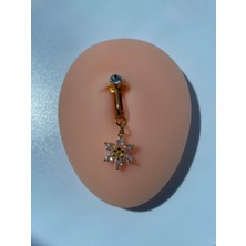 Çelik Göbek Piercing Mıknatıslı Sıkıştırmalı Kullanımlı Çiçek Model