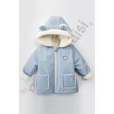Ayılı Içi Peluş Kürklü Fermuarlı Cepli Kalın Kapüşonlu Kar Şişme Kışlık Erkek Bebek Mont Çocuk Kaban