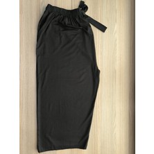 Fresco Scarfs Büyük Beden Siyah Pamuklu Likralı Viskon Ince Yazlık Cepli Kapri Pijama Pantolon - 4XL Rahat Kesim
