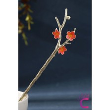 Dal Tasarım Mercan Turuncu Japon Topuz Çubuğu 18CM - Kadın Metal Saç Topuz Tokası Çubuk Toka