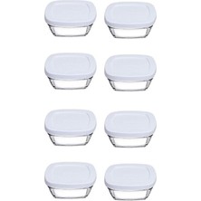 Cam Saklama Kabı Seti, 8'li, Kapaklı, 310CC, Beyaz, Pratik ve Şık Tasarım