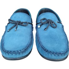 Loafer Mavi Hakiki Deri Süet Yüzey Erkek Yazlık Trend Ayakkabı