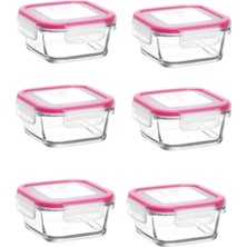 Cam Saklama Kabı 6'lı Pembe 375CC, Şeffaf ve Kilitli, Pratik ve Güvenli Kullanım