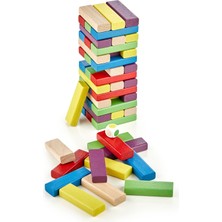 Renkli Ahşap Jenga Kule Oyunu, 54 Parça, Eğlenceli ve Doğal Denge Oyunu