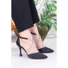 Fort 35693 Saten Çapraz Bantlı Biye Taşlı Topuklu Abiye Ayakkabı Kadın Ayakkabı