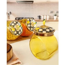 Sarı Emaye Kapaklı Cam Kavanoz 1,5 L, Şık ve Dayanıklı Saklama Çözümü