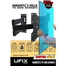 3 Kollu Hareketli Tv Askı Aparatı 37-94 Cm, 22-49'' Gri Renkli Rahat Montaj Seçeneği