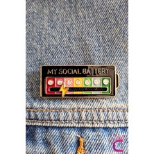 My Social Battery Hareketli Rozet Pin Broş Siyah - Arkadaşa Hediyelik Çanta Ceket Yaka Rozeti Iğnesi