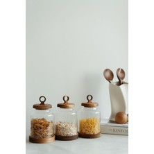 3'lü Akasya Kapaklı Kavanoz Seti, Kahverengi, Şık ve Kullanışlı Ev Dekor Malzemesi