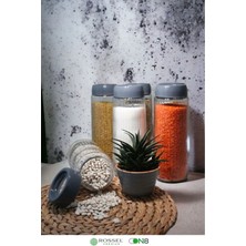 12'li Çizgili Cam Kavanozlar, 1500 Ml, Gri, Saklama ve Dekorasyon Için Uygun