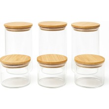 Bambu Kapaklı Cam Kavanoz Seti, 6'lı, 2 Boy, Şık ve Dayanıklı Tasarım