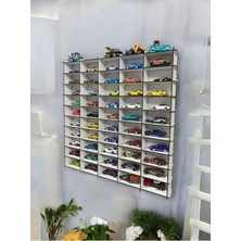 Beyaz Araba Rafı 50'li, Hot Wheels ve Matchbox Uyumlu, Düzenli Saklama Çözümü