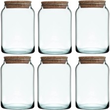 Yeşil Mantar Kapaklı Cam Kavanoz Seti, 1130 Cc, 6'lı