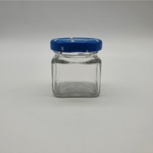 Mavi 40 cc Şeffaf Kare Cam Kavanoz, Metal Kapaklı, 50 Adet