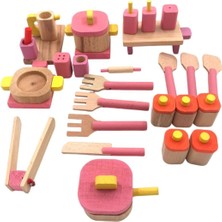 Renkli Minyatür Mutfak Seti, Ahşap ve Tam Donanımlı Eğlenceli Oyun Seti