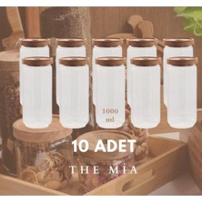 Turuncu Ahşap Kapaklı 10'lu Büyük Boy 1000 ml Cam Saklama Kabı Seti