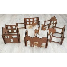 Ahşap Çiftlik Evi ve Hayvan Figürleri 3D Boyanabilir Puzzle 6 mm Kalınlık