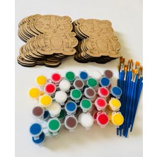 Renkli Ahşap Kaplan Boyama Seti 20 Figür, 20 Fırça, 10 Akrilik Boya, Eğlenceli Kreş Etkinliği