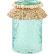 Renkli Püsküllü Cam Kavanoz 11,4X18,1 Cm, Dekoratif ve Şık Tasarım