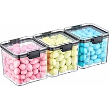 Turuncu Akrilik Kare Saklama Kabı 700 ml 3'lü Set, Kilitli ve Şık Tasarım