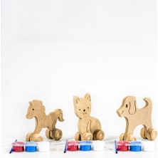 Ahşap Hayvan Figürleri Boyama Seti, At, Kedi, Köpek, Hobi Malzemeleri