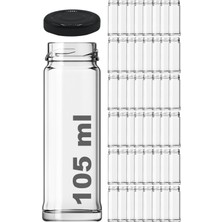 105 ml Şeffaf Uzun Cam Kavanoz, Siyah Metal Kapak, 48 Adet Set
