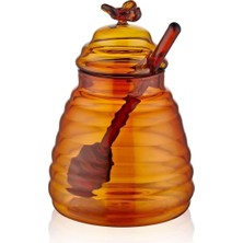 Şeffaf Cam Bal Kavanozu, Amber Renk, 13 Cm, Şık ve Kullanışlı Tasarım
