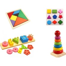 Ahşap Eğitici Oyun Seti, Bultak, Geometrik ve Tangram Kuleleri 4'lü