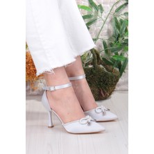 Fort 35695 Saten Fiyonklu Biye Taşlı Topuklu Abiye Ayakkabı Kadın Ayakkabı