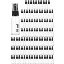 10 ml Şeffaf Kapaklı Siyah Sprey, 100 Adet Cam Şişe, Dezenfektan ve Kolonya Için Uygun