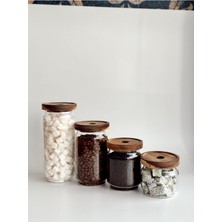 Ahşap Kapaklı 4'lü Cam Saklama Kabı Seti, 300-1000 Ml, Şık ve Pratik Depolama